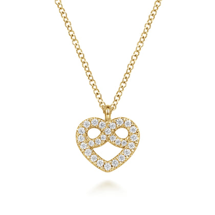 14K Yellow Gold Diamond Infinity Heart Pendant Necklace
