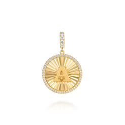 14K Yellow Gold Diamond Initial A Medallion Pendant With Detachable Bail