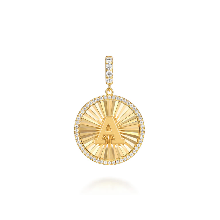 14K Yellow Gold Diamond Initial A Medallion Pendant With Detachable Bail - 0.65 ct - Shot 1