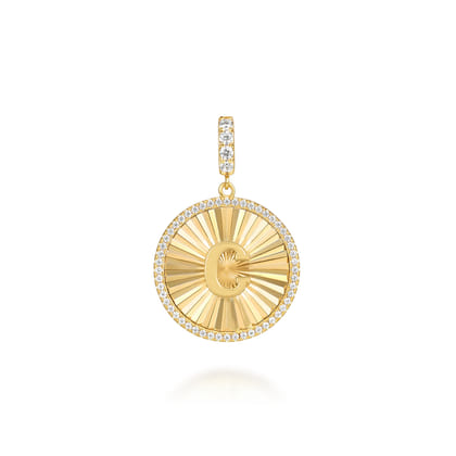 14K Yellow Gold Diamond Initial C Medallion Pendant With Detachable Bail