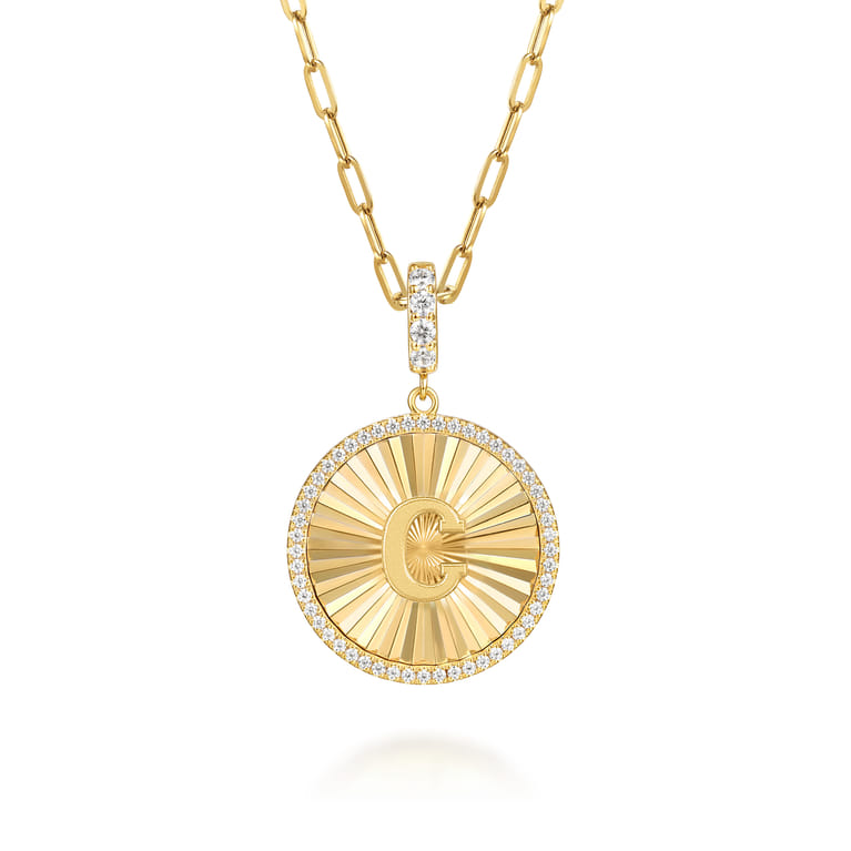 14K Yellow Gold Diamond Initial C Medallion Pendant With Detachable Bail - 0.65 ct - Shot 3