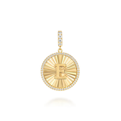 14K Yellow Gold Diamond Initial E Medallion Pendant With Detachable Bail