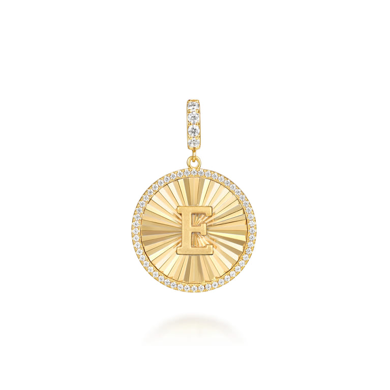 14K Yellow Gold Diamond Initial E Medallion Pendant With Detachable Bail - 0.65 ct - Shot 1