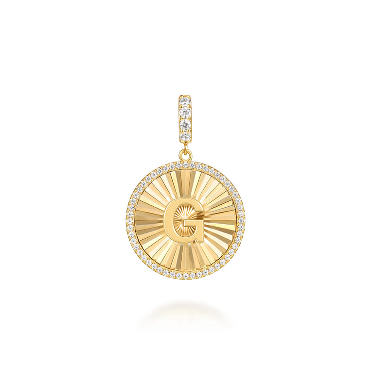 14K Yellow Gold Diamond Initial G Medallion Pendant With Detachable Bail - 0.65 ct - Shot 1