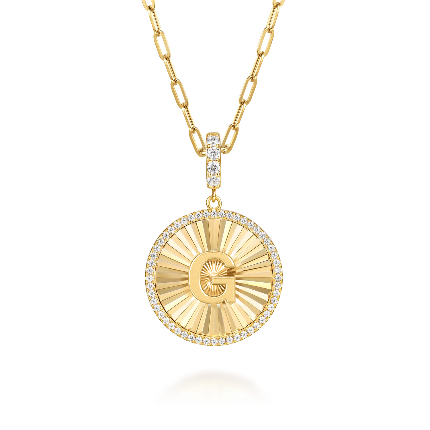 14K Yellow Gold Diamond Initial G Medallion Pendant With