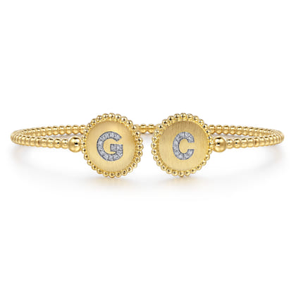 14K Yellow Gold Diamond Initial G and C Bangle