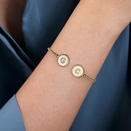 14K Yellow Gold Diamond Initial G and C Bangle