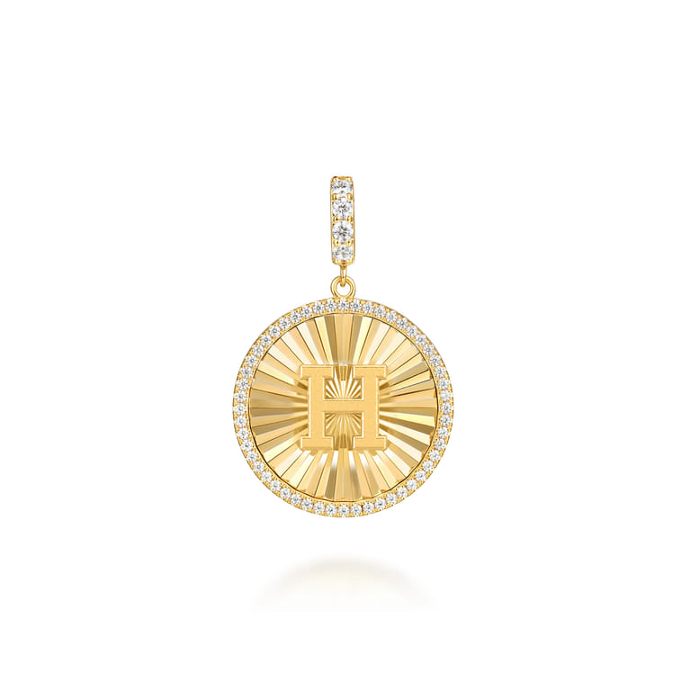 14K Yellow Gold Diamond Initial H Medallion Pendant With Detachable Bail - 0.65 ct - Shot 1