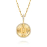 14K Yellow Gold Diamond Initial H Medallion Pendant With Detachable Bail - 0.65 ct