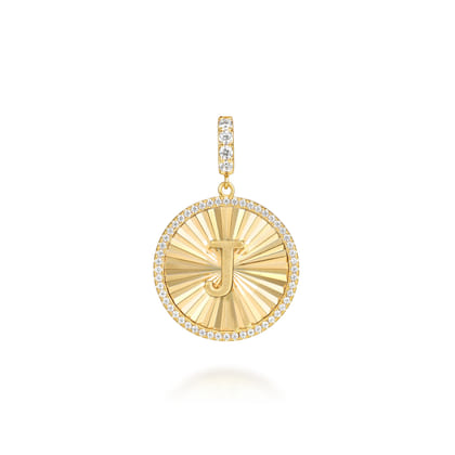 14K Yellow Gold Diamond Initial J Medallion Pendant With Detachable Bail