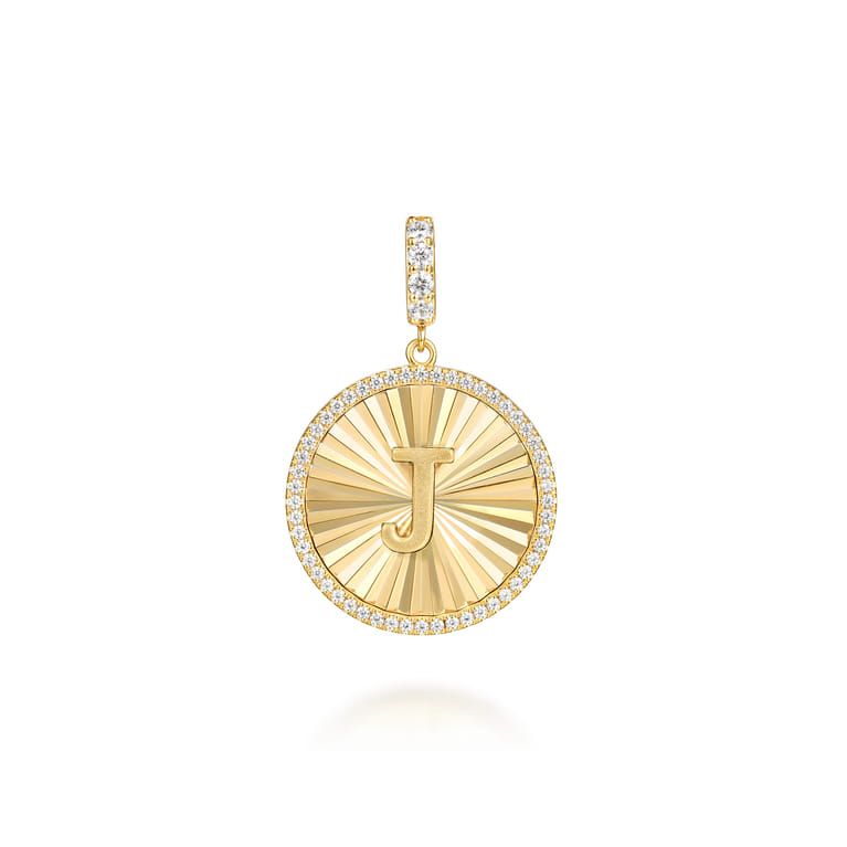 14K Yellow Gold Diamond Initial J Medallion Pendant With Detachable Bail - 0.65 ct - Shot 1