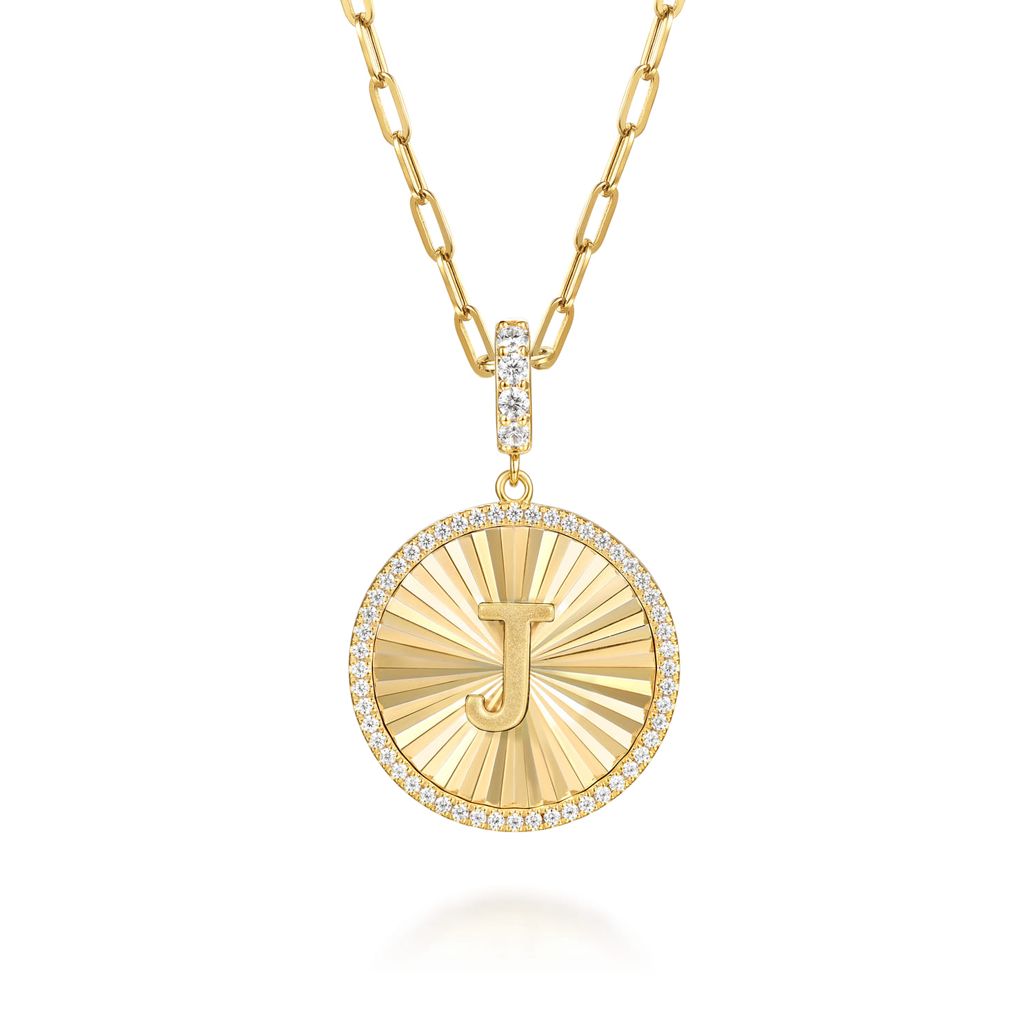 14K Yellow Gold Diamond Initial J Medallion Pendant With Detachable Bail - 0.65 ct - Shot 3