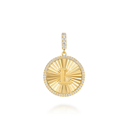 14K Yellow Gold Diamond Initial L Medallion Pendant With Detachable Bail