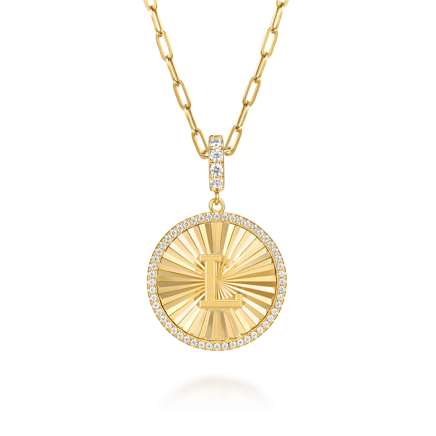 14K Yellow Gold Diamond Initial L Medallion Pendant With Detachable Bail - 0.65 ct - Shot 3