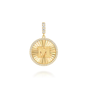 14K Yellow Gold Diamond Initial M Medallion Pendant With Detachable Bail