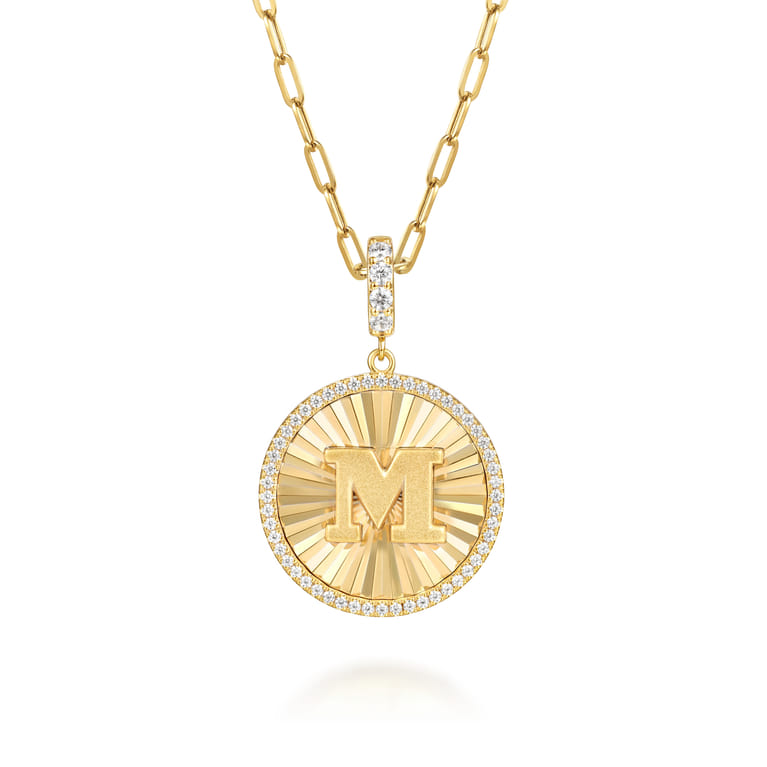 14K Yellow Gold Diamond Initial M Medallion Pendant With Detachable Bail - 0.65 ct - Shot 3