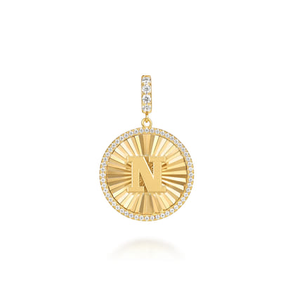 14K Yellow Gold Diamond Initial N Medallion Pendant With Detachable Bail