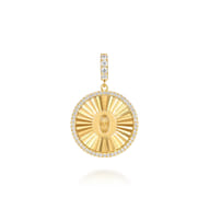 14K Yellow Gold Diamond Initial O Medallion Pendant With Detachable Bail