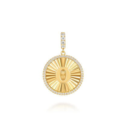 14K Yellow Gold Diamond Initial O Medallion Pendant With Detachable Bail