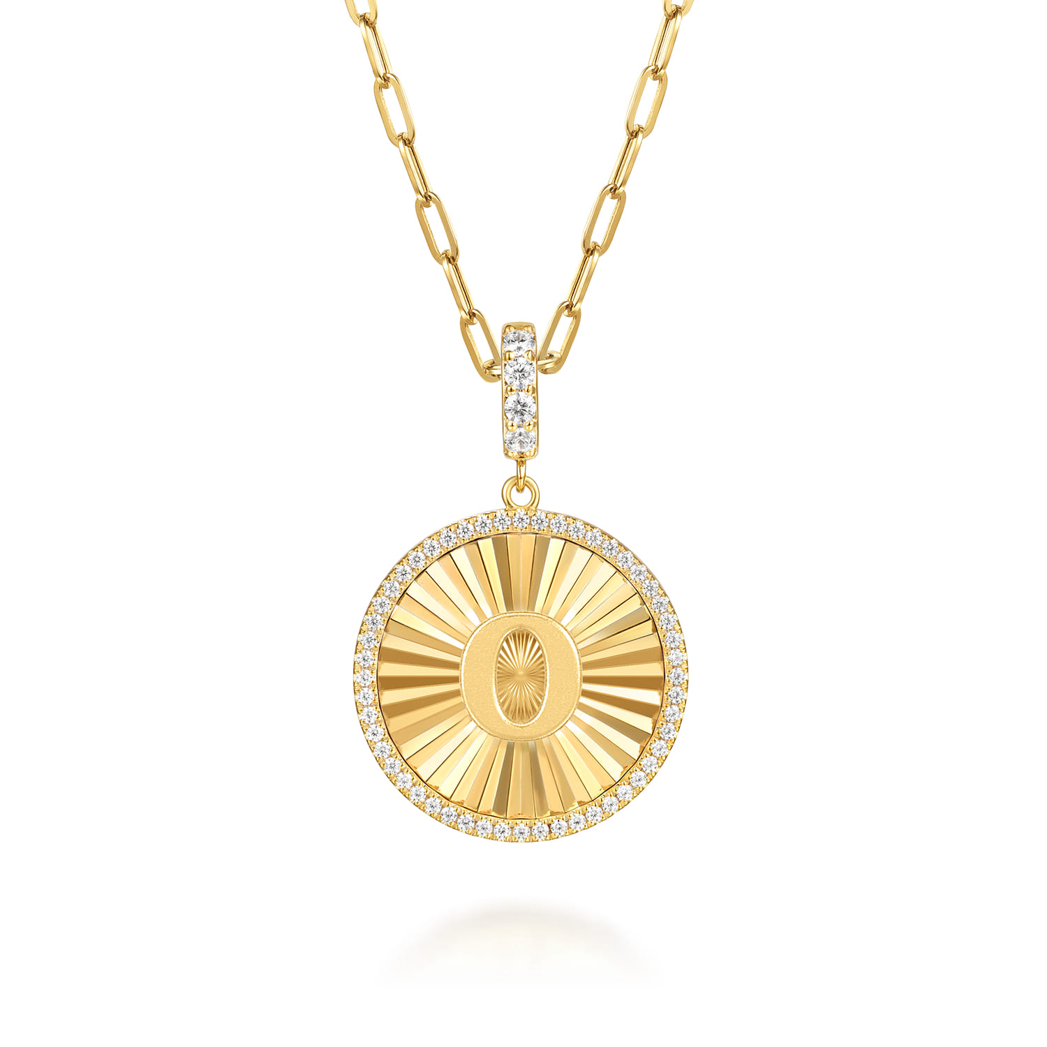14K Yellow Gold Diamond Initial O Medallion Pendant With Detachable Bail - 0.65 ct - Shot 3