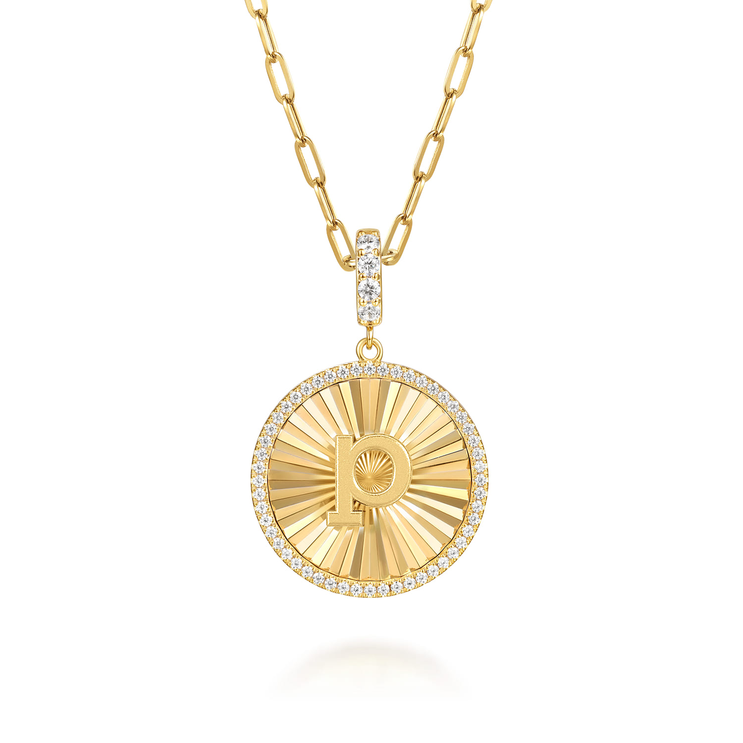 14K Yellow Gold Diamond Initial P Medallion Pendant With Detachable Bail - 0.65 ct - Shot 3