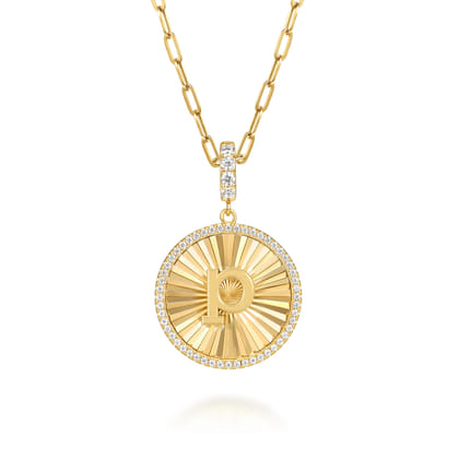 14K Yellow Gold Diamond Initial P Medallion Pendant With Detachable Bail