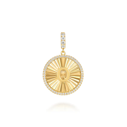 14K Yellow Gold Diamond Initial Q Medallion Pendant With Detachable Bail