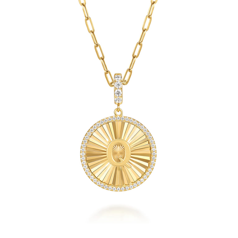 14K Yellow Gold Diamond Initial Q Medallion Pendant With Detachable Bail - 0.65 ct - Shot 3