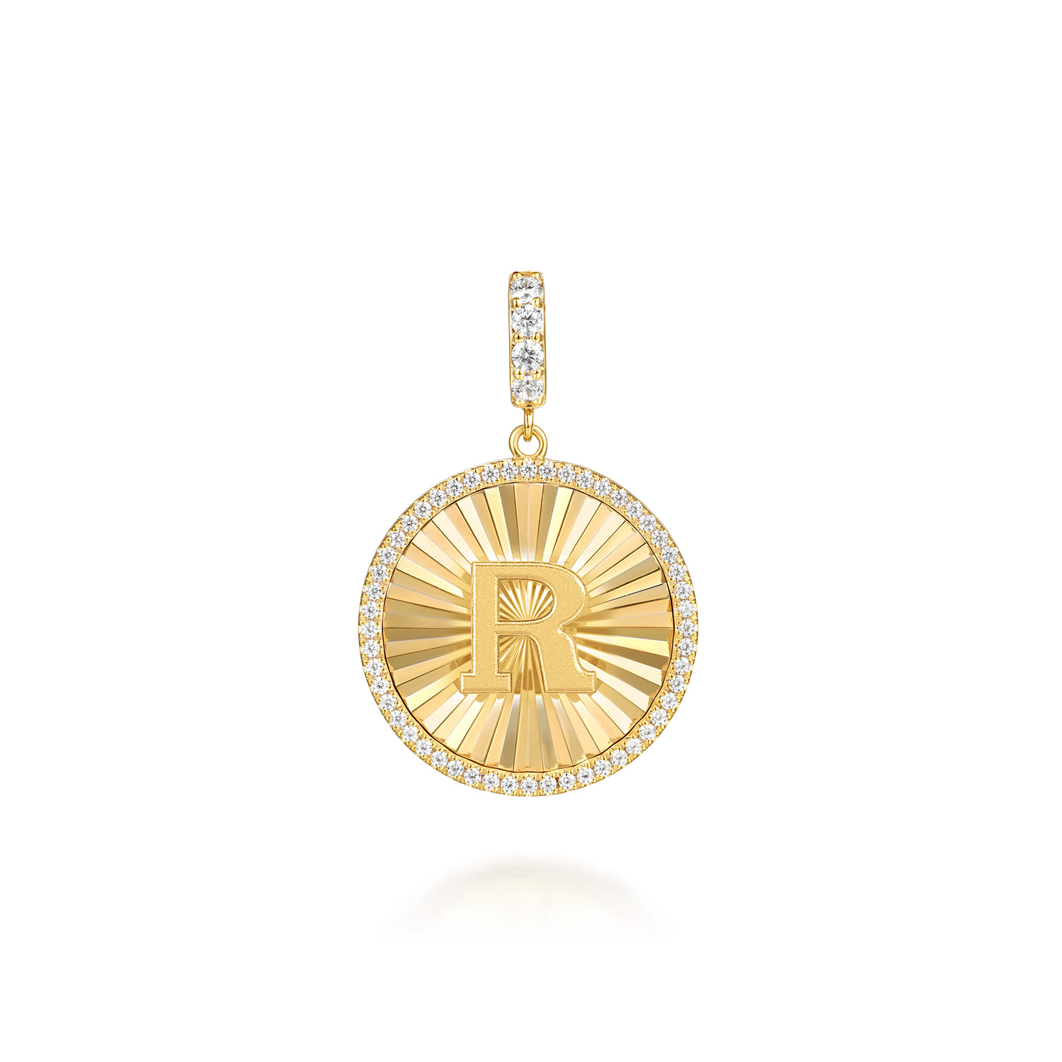 14K Yellow Gold Diamond Initial R Medallion Pendant With Detachable Bail - 0.65 ct - Shot 1