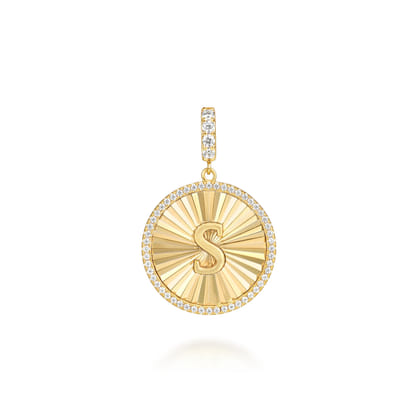 14K Yellow Gold Diamond Initial S Medallion Pendant With Detachable Bail