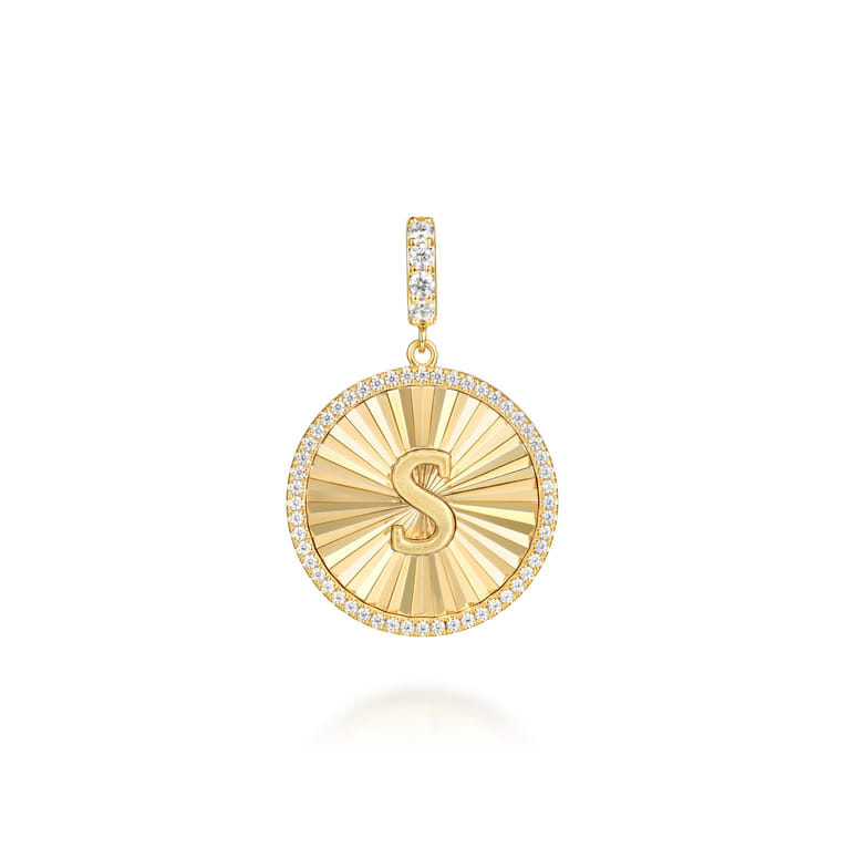 14K Yellow Gold Diamond Initial S Medallion Pendant With Detachable Bail - 0.65 ct - Shot 1