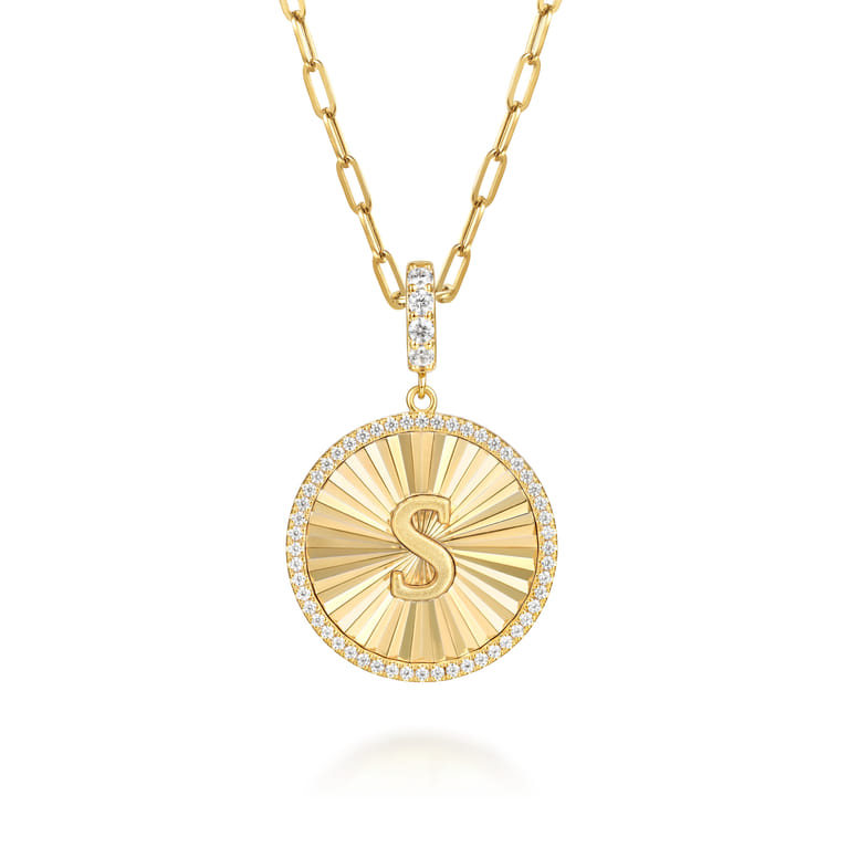 14K Yellow Gold Diamond Initial S Medallion Pendant With Detachable Bail - 0.65 ct - Shot 3