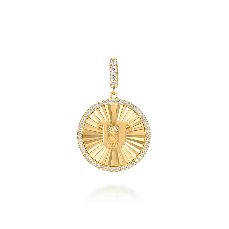 14K Yellow Gold Diamond Initial U Medallion Pendant With Detachable Bail - 0.65 ct - Shot 1