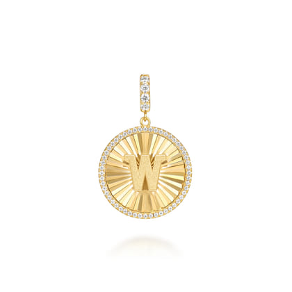 14K Yellow Gold Diamond Initial W Medallion Pendant With Detachable Bail