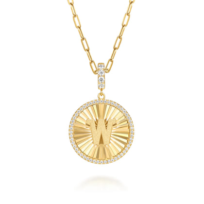 14K Yellow Gold Diamond Initial W Medallion Pendant With Detachable Bail