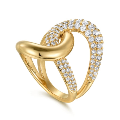 14K Yellow Gold Diamond Interlocking Ladies Ring