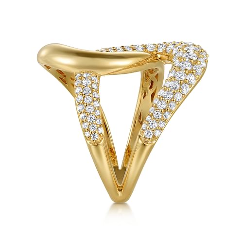 14k Yellow Gold Diamond Interlocking Ladies Ring 