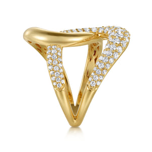 14K Yellow Gold Diamond Interlocking Ladies Ring