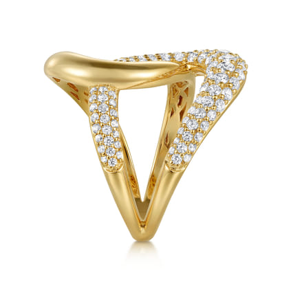 14K Yellow Gold Diamond Interlocking Ladies Ring