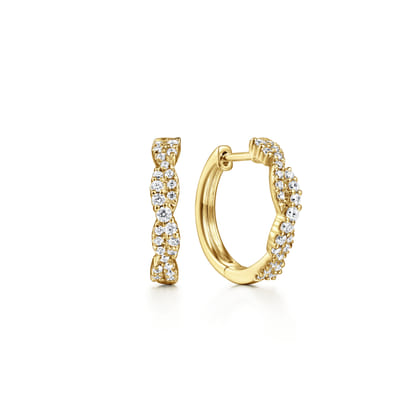 14K Yellow Gold Diamond Intricate Hoop Earrings