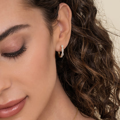 14K Yellow Gold Diamond Intricate Hoop Earrings