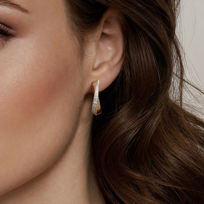 14K Yellow Gold Diamond Intricate Hoop Earrings