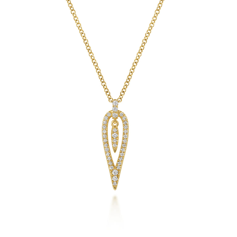 14K Yellow Gold Diamond Inverted Teardrop Pendant Necklace - 0.17 ct - Shot 1