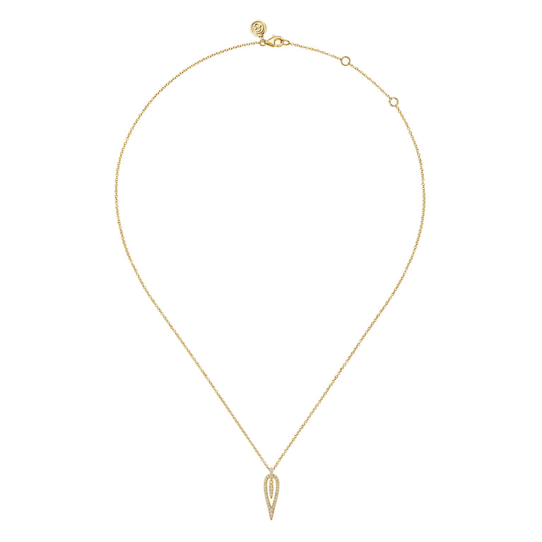 14K Yellow Gold Diamond Inverted Teardrop Pendant Necklace - 0.17 ct - Shot 2