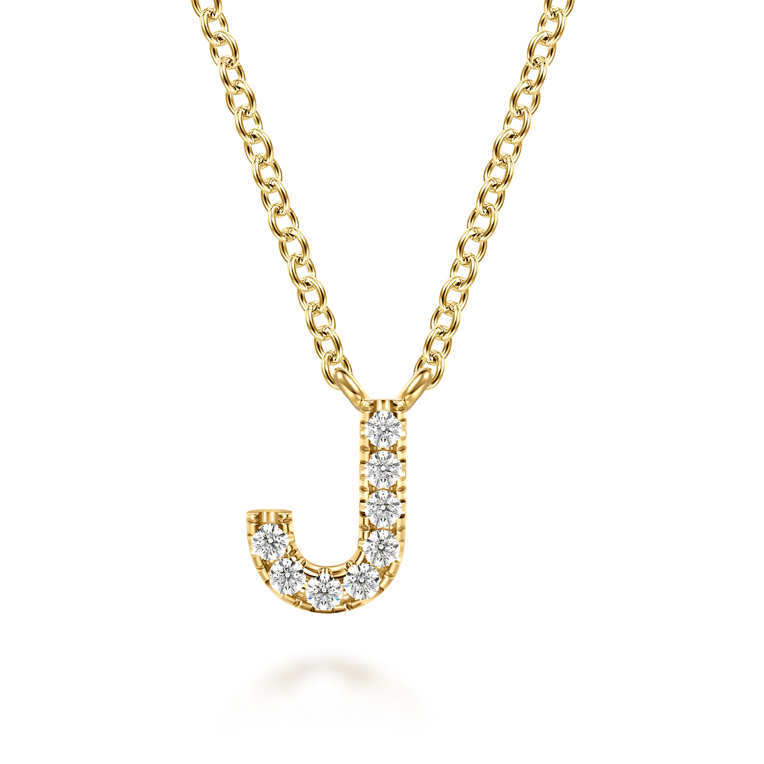 14K Yellow Gold Diamond J Initial Pendant Necklace - 0.05 ct - Shot 1