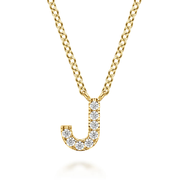 14K Yellow Gold Diamond J Initial Pendant Necklace - 0.05 ct - Shot 1