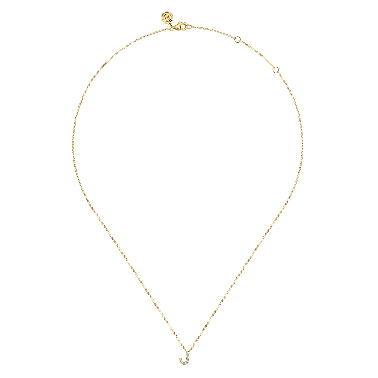 14K Yellow Gold Diamond J Initial Pendant Necklace - 0.05 ct - Shot 2