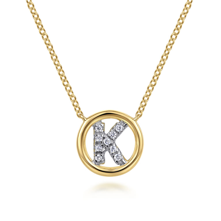 14K Yellow Gold Diamond K Initial Pendant Necklace - 0.06 ct - Shot 1
