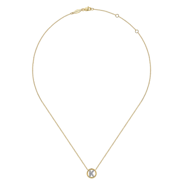 14K Yellow Gold Diamond K Initial Pendant Necklace - 0.06 ct - Shot 2