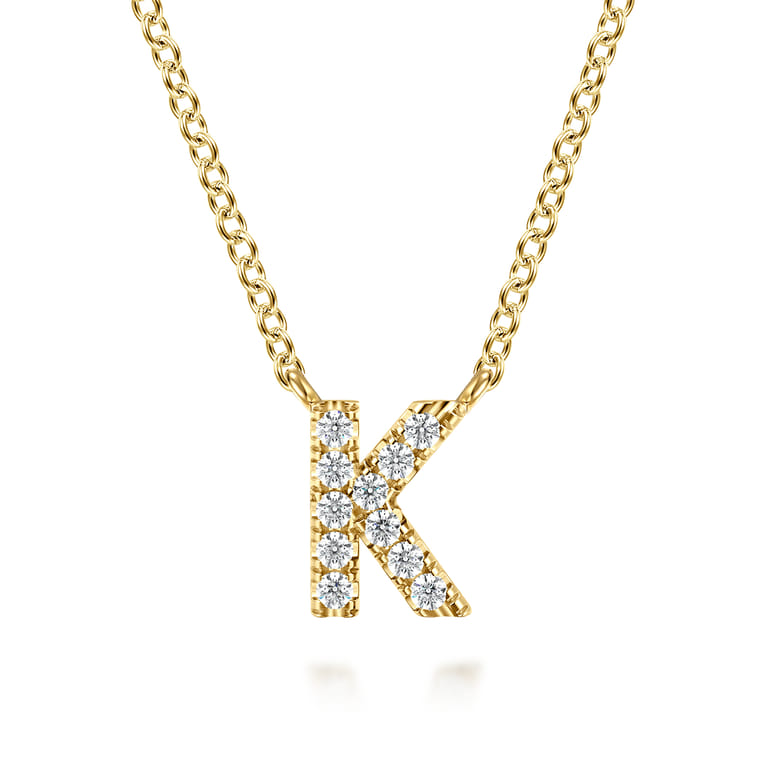 14K Yellow Gold Diamond K Initial Pendant Necklace - 0.07 ct - Shot 1